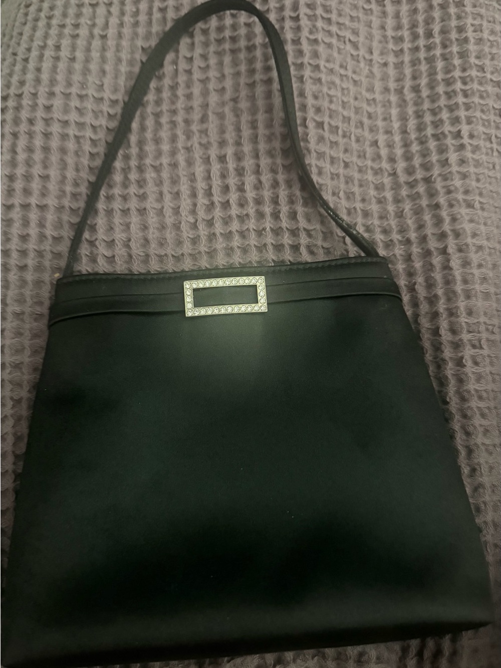 Black Satin Cocktail Purse with Rhinestone Accent